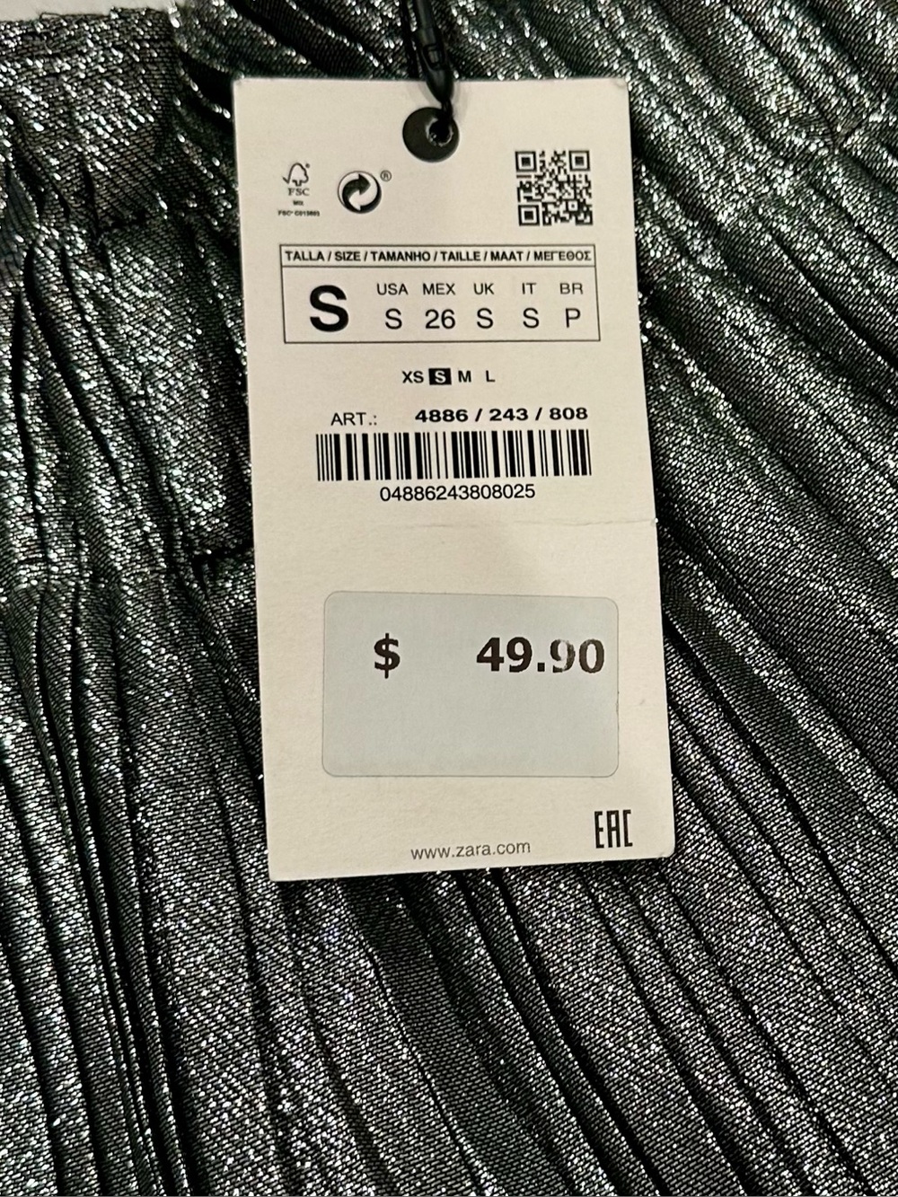NWT Zara Ultra-Metallic Silver Pleated Paperbag-Waist Miniskirt, S - Picture 4 of 10